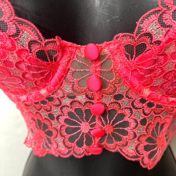 For Love & Lemons Daisy Lace Longline Bra Size XXS Hot Pink Bustier Corset Top - Picture 6 of 15